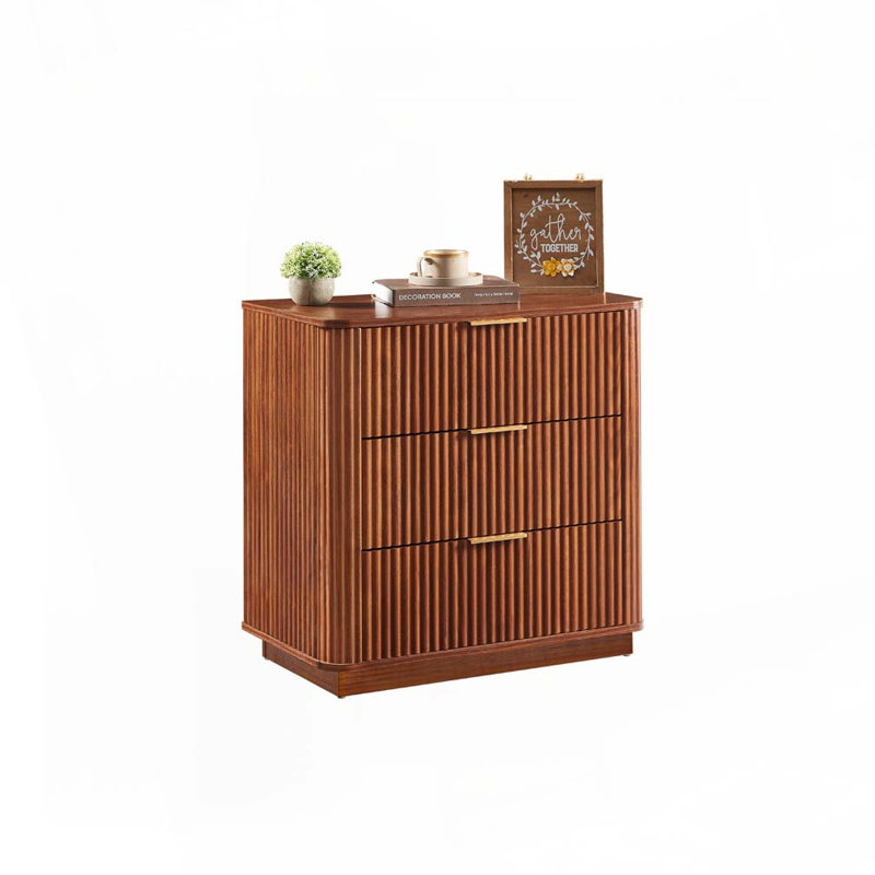 Commode de rangement à 3 tiroirs Wavy Design, Noyer