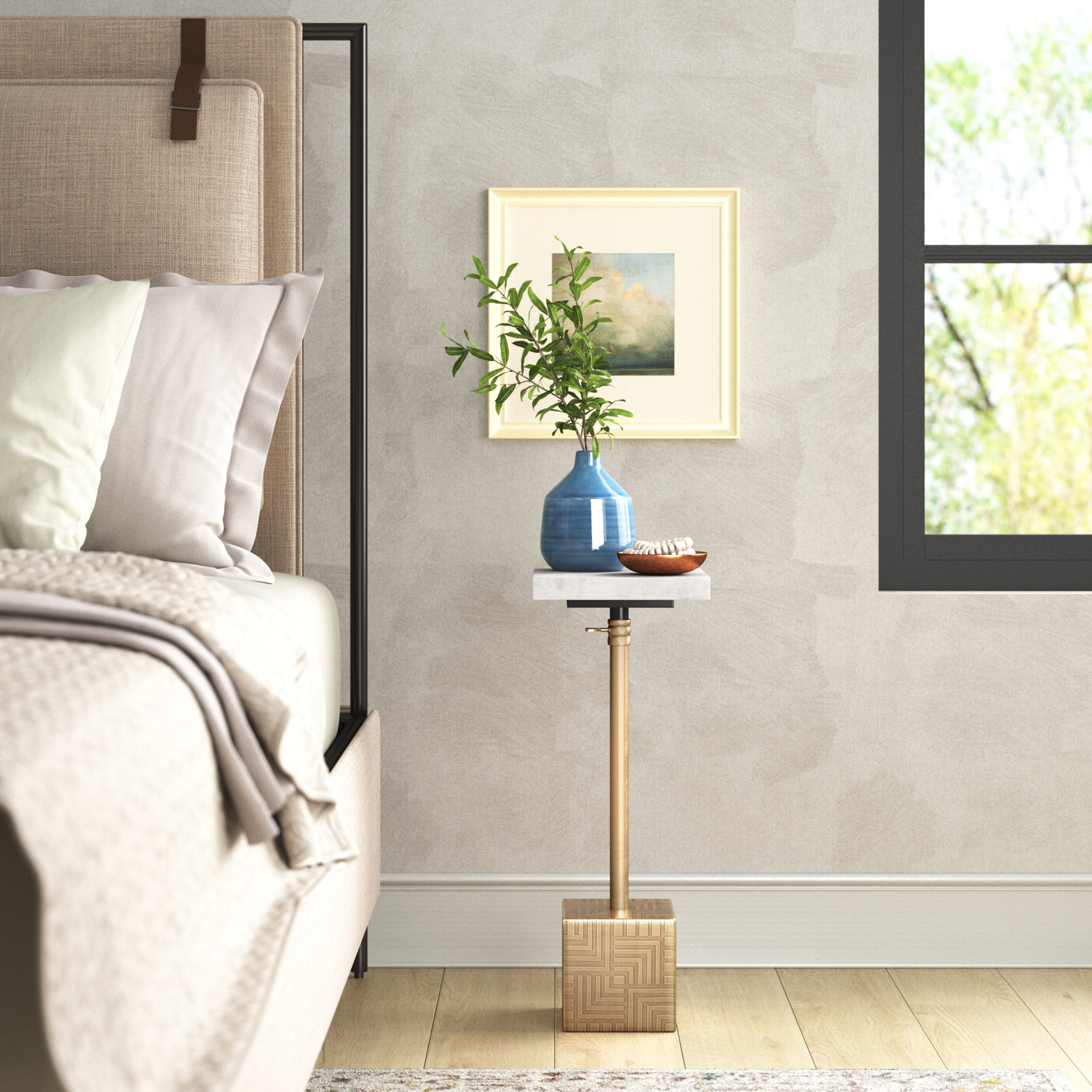 Yeni 10" Genuine Marble End Table, Antique Brass
