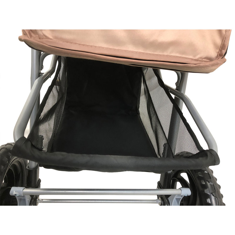 Tan 3-Wheel Jogging Pet Stroller with Storage Basket