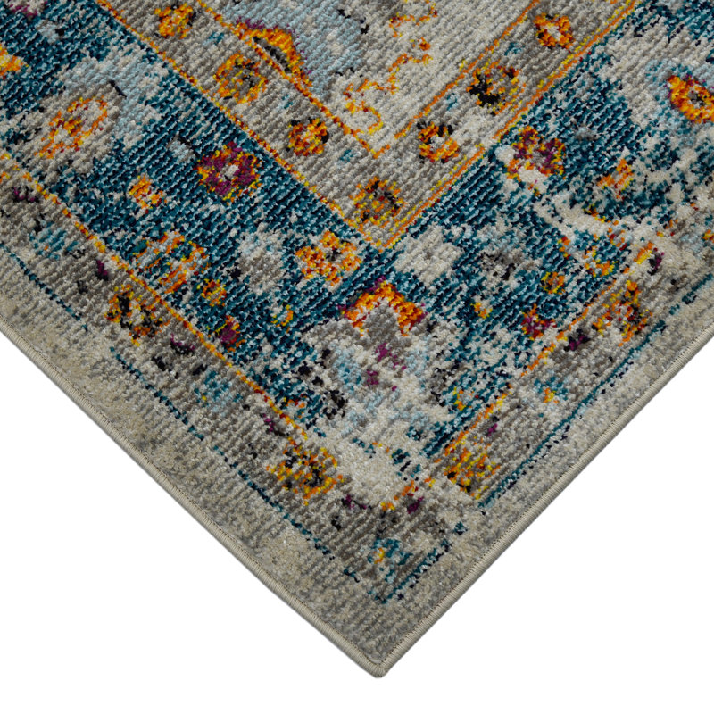 Blue Rectangular 5' x 7' Stain-Resistant Synthetic Rug