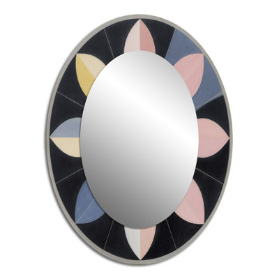 Universal Blossoming Harmony In Retro Pastel I - Miroir décoratif ovale abstrait sur métal