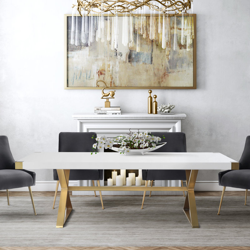 Adeline White Lacquer and Gold Rectangular Dining Table for Ten