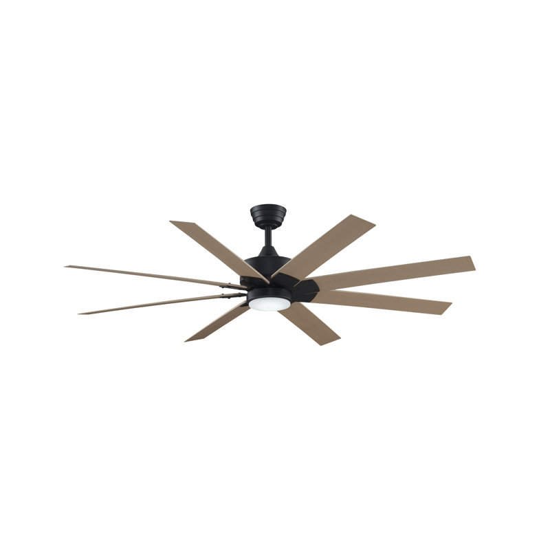 Ventilateur de plafond intelligent Levon 64 pouces pour intérieur/extérieur avec kit d'éclairage DEL à température de couleur sélectionnable - Noir avec pales naturelles