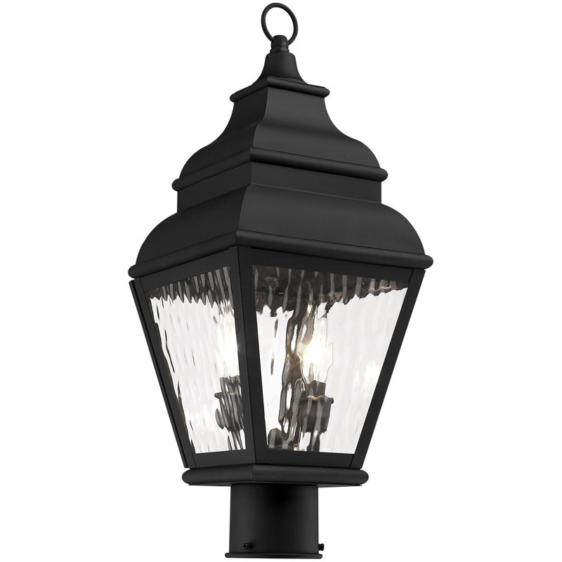 3 Light Post-Top Lantern Pendant with Clear Beveled Glass Shade Lighting Fixture, Black