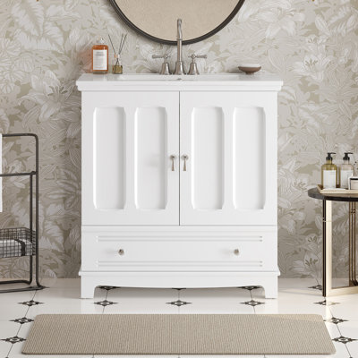 Meuble-lavabo en céramique de 30 pouces avec tablette réglable et tiroir