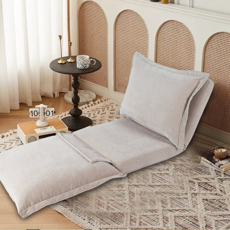 Lit de sol convertible à double fonction, crème antique, coussins de siège multi-réducteurs, structure en métal, confortable pour les espaces compacts