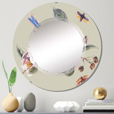 Pommier fleuri et oiseau bleu - miroir mural traditionnel rond