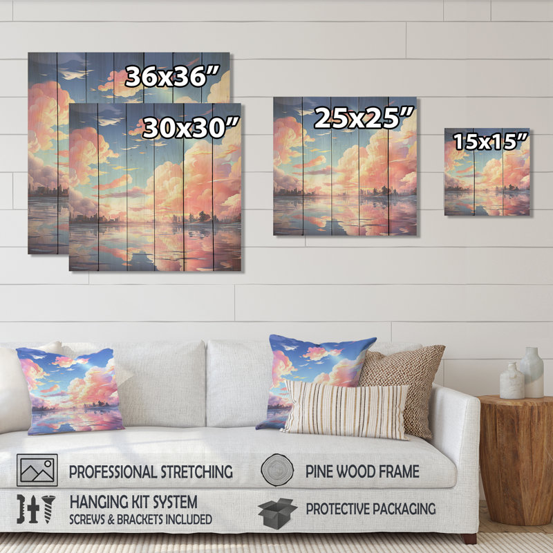 «Rose and Blue Calm Aquarelle Sky III» - fruits sur bois, H 25 po x l 25 po