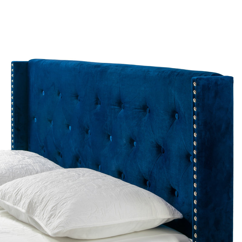 Holliston Upholstered Wingback Bed, Navy Velvet, King