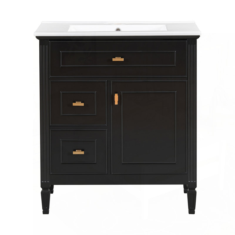 Meuble-lavabo polyvalent avec plusieurs tiroirs et tablettes, Noir