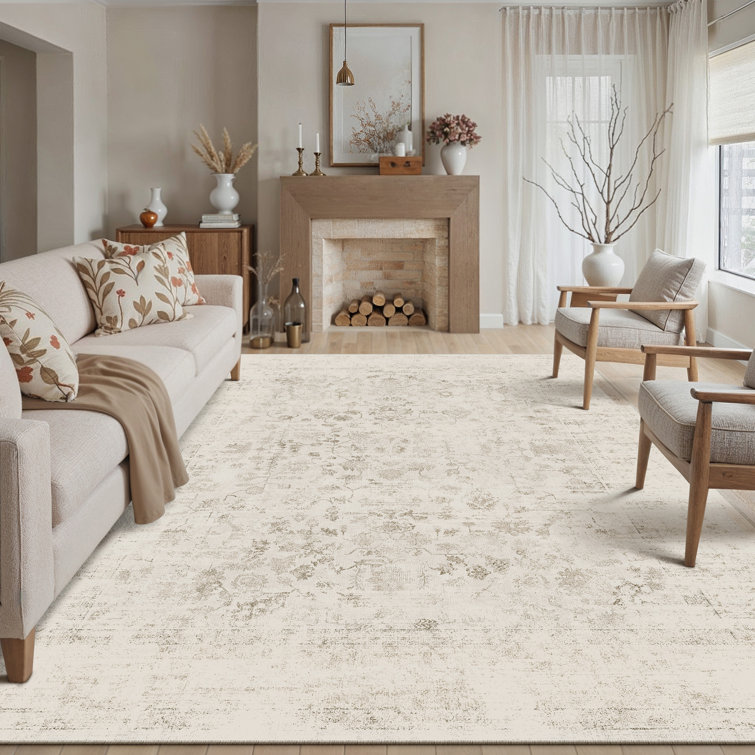 Vintage Elegant Floral Distressed Area Rug In Ivory/Brown