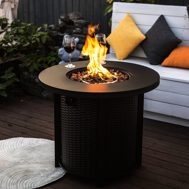Table de foyer d'extérieur 30 pouces avec pierres, 40000 BTU, structure en acier, utilisation de jardin 40000 BTU au propane, ronde, inoxydable