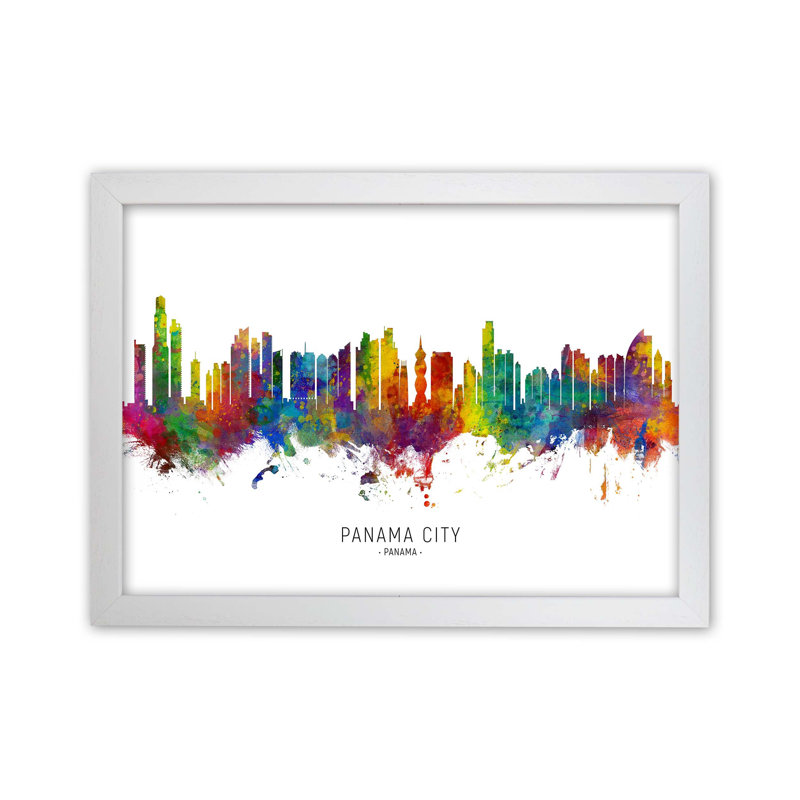 Panama City Skyline by Michael Tompsett - Print, White Framed, 64cm H x 88cm W x 3cm D