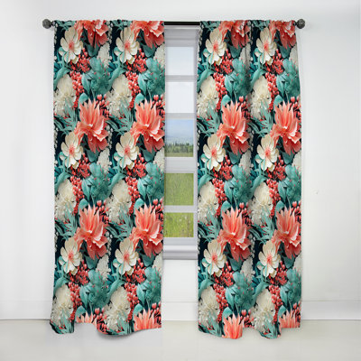Corail Serenade motif tropical I - Rideau floral - Rideau floral occultant en velours - 1 panneau