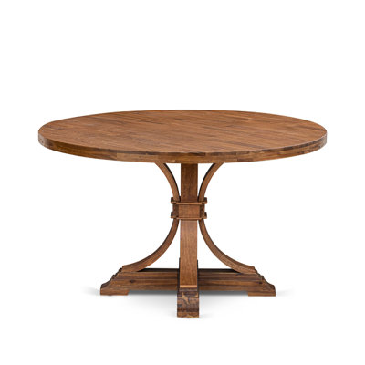 5 Piece Dining Table Set Includes a Round Kitchen Table with Pedestal and 4 Black Linen Fabric Parson Chairs, Antique Walnut