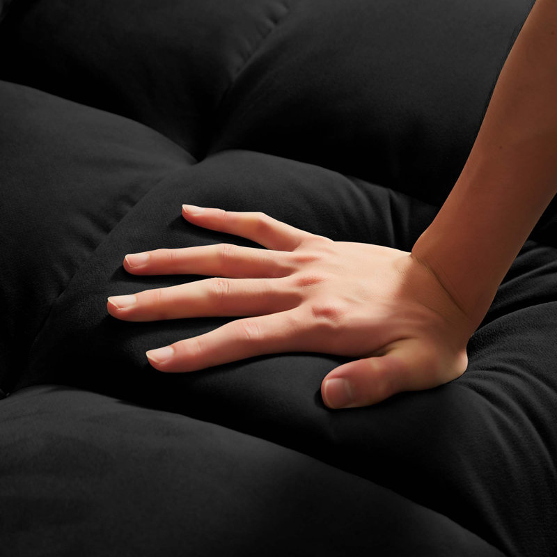 Collinward 53" W Murphy Sofa Bed Loveseat with Adjustable Tufted Back and USB Outlet, Black Velvet 2
