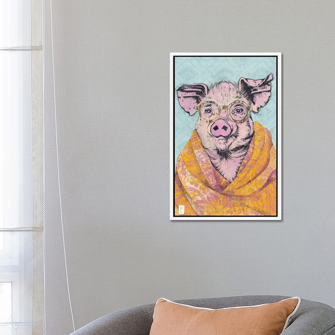 Pig In A Cashmere Shawl von Sharlene Loomis - Galerie-verpackte Leinwand Giclée auf Leinwand