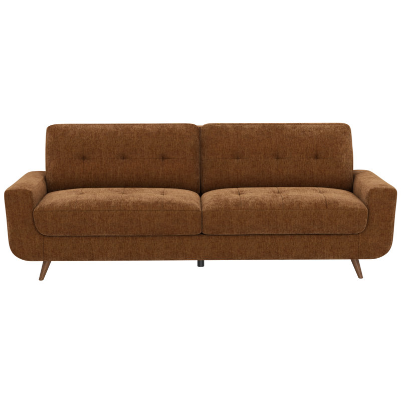 Mid-Century Modern Button-Tufted Sofa in Rust, Orange