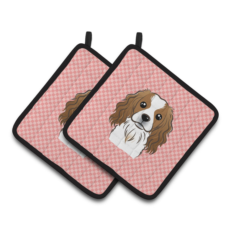 Cuisinier poignée épagneul cavalier de caroline trésors Checkerboard, Rose