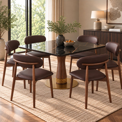 Chaise de salle à manger rembourrée avec assise en similicuir, chaise de cuisine avec structure en bois massif, chaise d'appoint moderne à dossier incurvé (lot de 2)