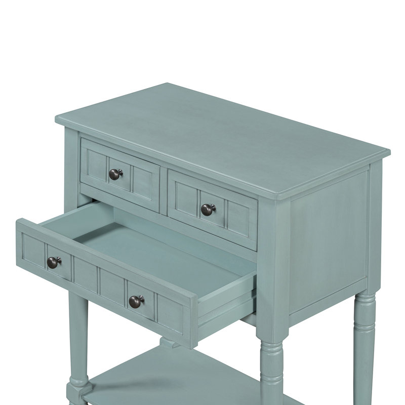 Narrow Console Table, Slim Sofa Table With Three Storage Drawers And Bottom Shelf, Light Blue
