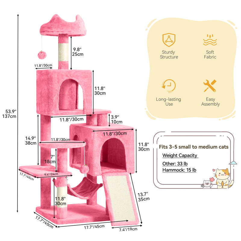 Cat Tree With Scratching Post, Pink