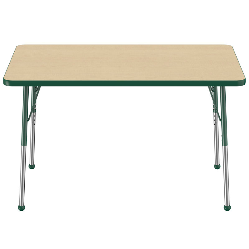 Table d'activité rectangulaire à hauteur réglable en forme de T, Érable / vert, Roulement à bille standard, 36 po x 60 po