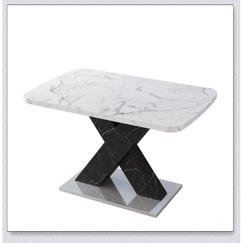 Table de salle à manger moderne carrée, extensible, avec pied de table en MDF en forme de X, Blanc, Noir
