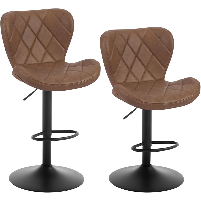 Mayetta Upholstered Adjustable Height Counter Stool with Metal Frame, Brown