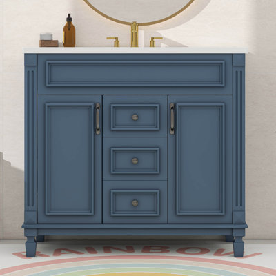 Meuble-lavabo 36 po avec lavabo supérieur, armoire de rangement moderne avec 2 portes à fermeture douce et 2 tiroirs
