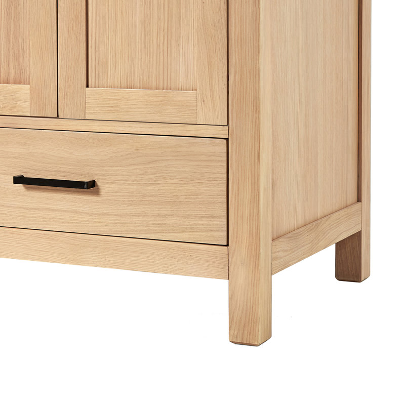 Cambridge 60'' W Double Bathroom Vanity Base, Oak, Matte Black