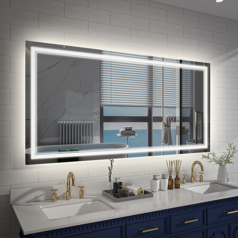 Dimmable LED Bathroom Mirror with Defogging Function, 36" x 72", Rectangle