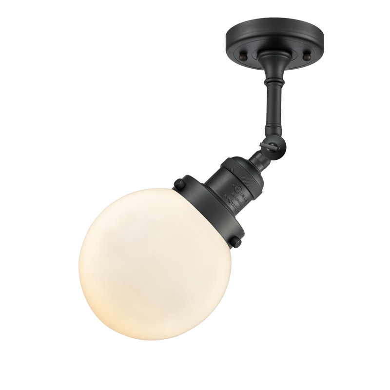 Plafonnier semi-encastré à 1 lumière Zarmayr, Boîtier blanc mat, Bronze huilé, H 14,25 po x l 6 po x P 6 po