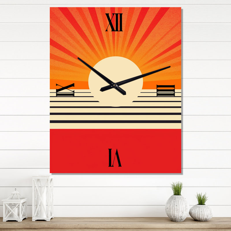 Minimal géométrique orange Bold Sunset VI - horloges murales géométriques modernes, Très grand