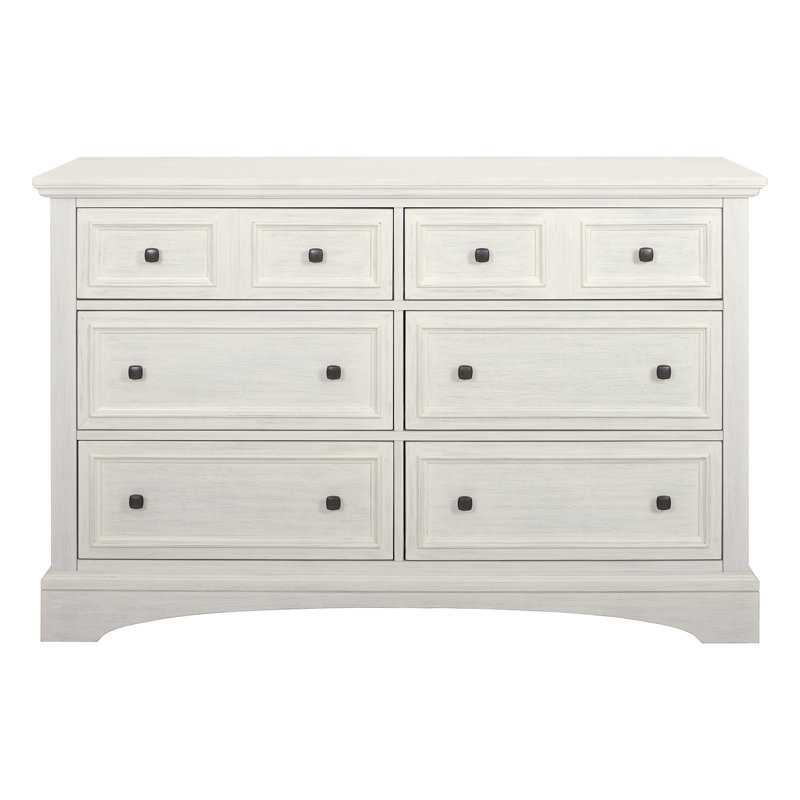Commode double 6 tiroirs Bunbury, Blanc rustique