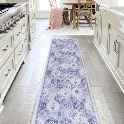 Tapis de couverture de tapis bleu lavable 2 pi 6 po x 10 pi, à poils courts, antidérapant, antidérapant, pliable, idéal pour le salon, la chambre à coucher, la cuisine, la salle à manger et le revêtement de sol pour animaux de compagnie