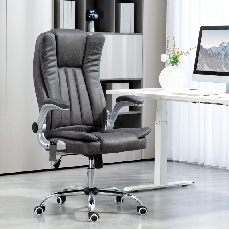 High Back Vibration Massage Office Chair, Leathaire Heated Computer Chair With Flip-Up Armrest, Swivel Wheels & Adjustable Height
