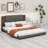Floor Upholstered Platform Bed With Extended Wood Headboard & Bedside Shelf-1961818785