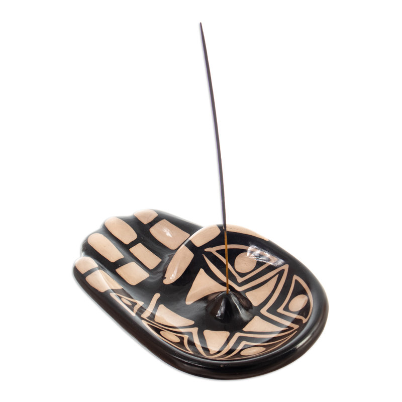 Bungalow Rose Handmade Black & White Hamsa Ceramic Incense Holder