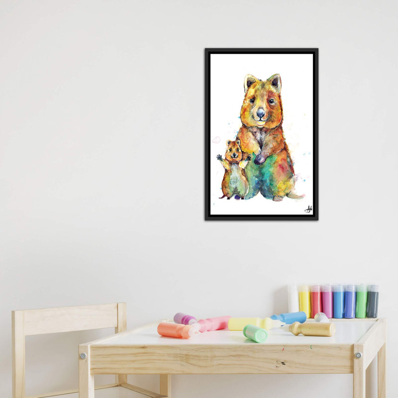 Art encadré pour enfants Qwazy Quokkas, H 60 po x l 40po x P 1,5 po, Toile avec cadre noir patiné