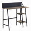 Bureau d'écriture rustique en chêne et noir à 2 tablettes avec base en forme de H