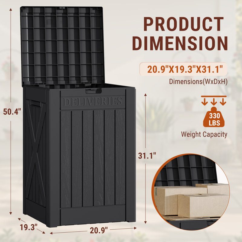 55 Gallon Lockable Resin Package Delivery Box With Lockable Secure, Black