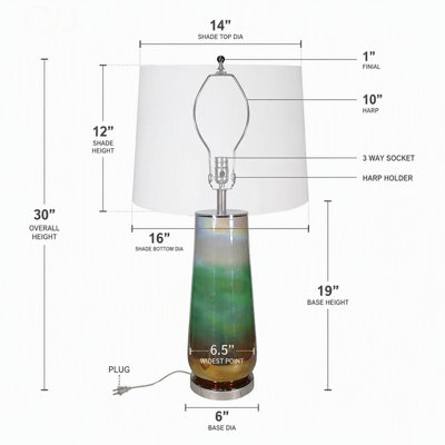 Lampe de table D16x30" avec structure en verre