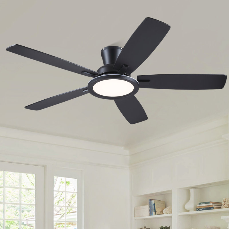 Ventilateur de plafond encastré moderne de 52 po avec lumières et télécommande, réversible et 5 pales à double face, Noir