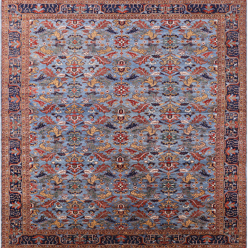 Tapis oriental rouge clair / bleu clair Riehle, Carré 7 pi