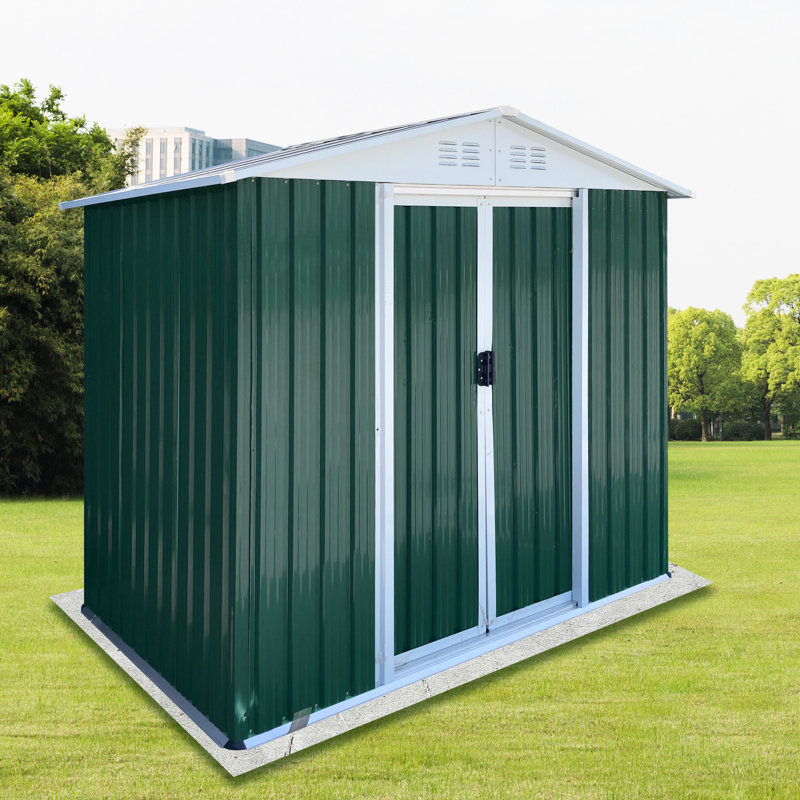 6ftx4ft Garden Shed With Apex Roof, Aluminum Alloy Structure, And Sliding Door For Outdoor Furniture Storage Roof Shed, Metal Frame Items