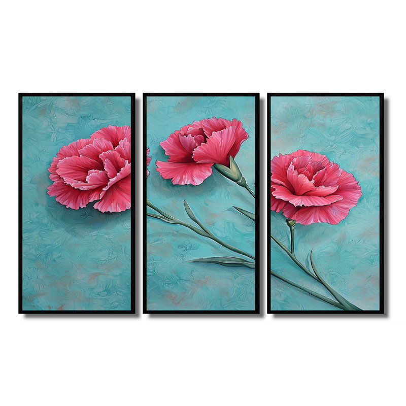 Ensemble d'ornements cyan Harmony Of Rose, H 28 po x l 36 po, Reproduction avec cadre flottant, Noir