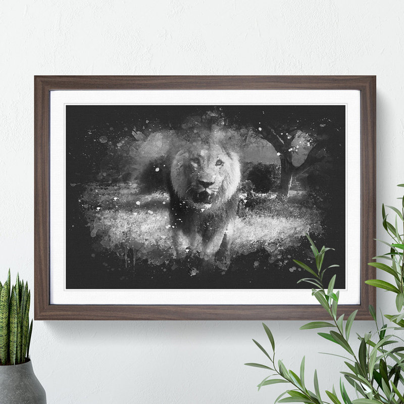 Lion Vol.5 - Picture Frame Graphic Art, 27cm H x 36cm W x 2cm D, Black Framed