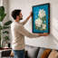 White Blossoms on Turquoise Botanical - Framed Print-725998916-725998912