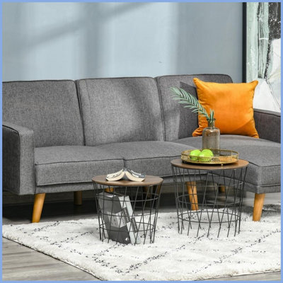 Space-Saving 2-Piece Nesting Coffee Table Set with Wood Grain &amp; Metal, Easy-Clean for Living Room/Bedroom
